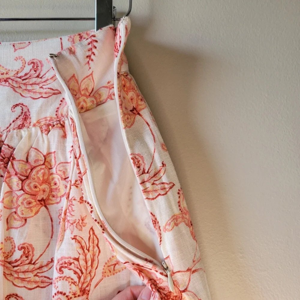 Express Women's Pink Ivory Linen Blend Floral Tiered Ruffle Mini Skirt Sz 14 New